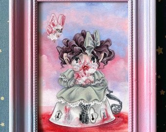 Alice's misadventures - I don't recognize myself - ORIGINAL ARTWORK - Wonderland pop surrealism pastel lewis carroll pastries cake cheshire