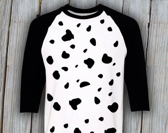 Dalmatian Shirt Three-Quarter Raglan Mens T-shirt Halloween Shirt Vacation Group Matching Shirt Halloween Costume Dalmation Dog Shirt