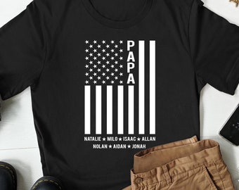 Custom Papa Flag Shirt, Personalized Papa Shirt with Kids Names, Custom Papa Gift, Papa T Shirt, Gift for Papa, Shirt for Papa, Fathers Day