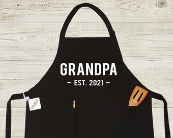 New Grandpa Apron, Grandpa Est 2021 Apron, Personalized Grandpa Apron, Custom Grandpa Gift, Grandpa Announcement Gift, Apron for Grandpa
