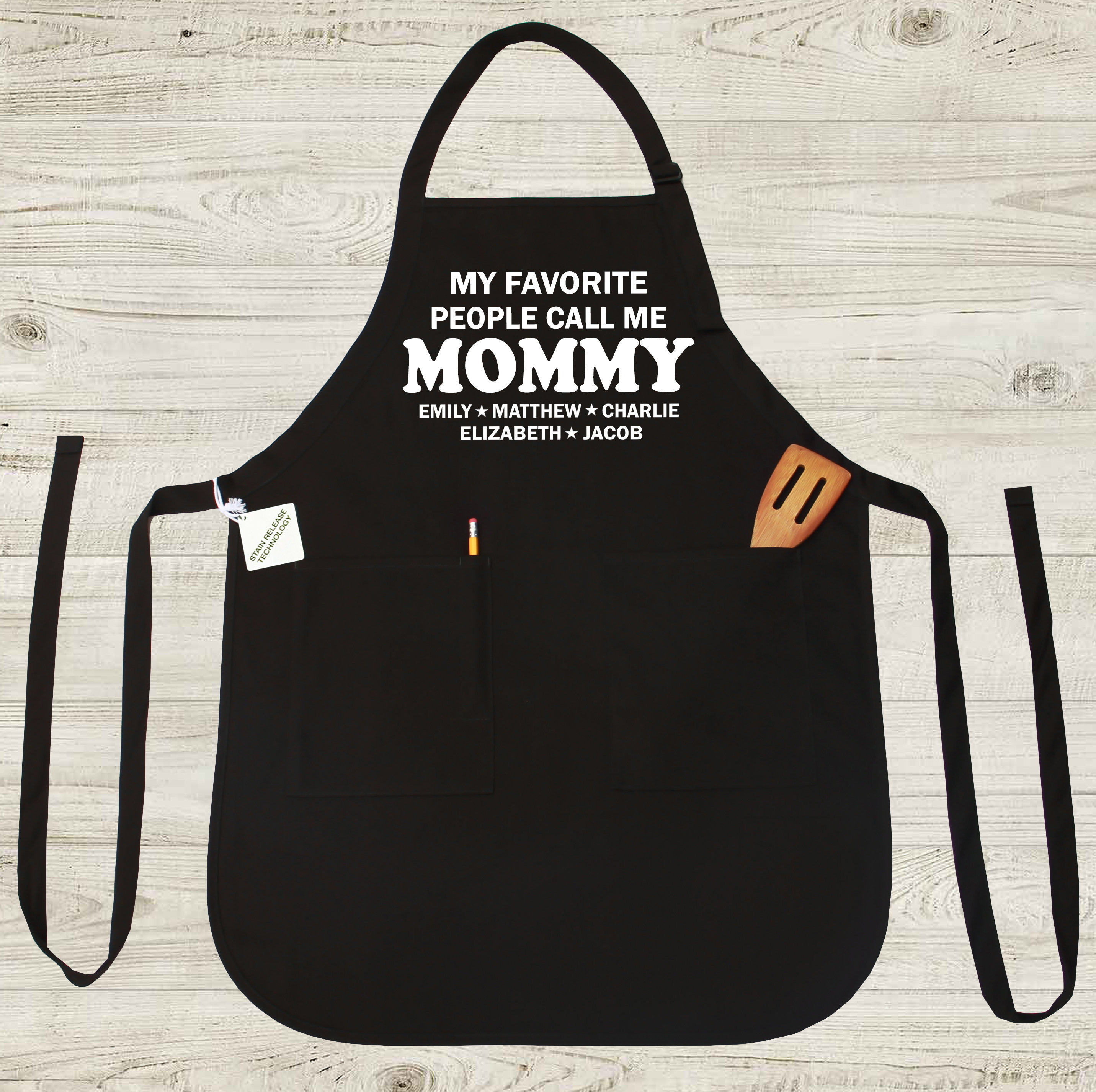 personalized aprons personalized with a photo and the saying Jamie World's  Best Mom in purple and white