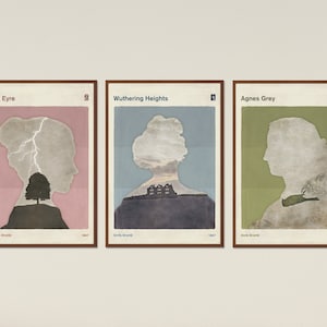 Brontë Sisters Set of 3 Prints Large book cover poster, English literature, illustration poster, Literary gifts, Instant Download