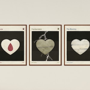 Classic Monsters Set of 3 Prints Medium, minimalist book cover posters, Gothic horror, literature poster, Reading Room, Instant Download