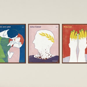 Shakespeare Set of 3 Prints medium literary book cover posters, literary gift, classic literature, bookish gift librarian, digital download