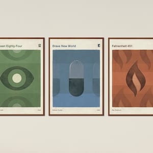 Dystopische romans set van 3 prints groot, boekomslag poster, literair geschenk, minimalistische poster, dystopische sci fi kunst, instant download