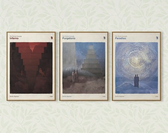 Dante's Divine Comedy Set of 3 Prints Literary Book Cover Poster, Book Lovers Gift, Classic Literature, Bookish Home Decor, Instant Download