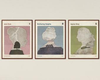 Brontë Sisters Set of 3 Prints medium size literary posters, classic literature, bookish gifts, modern home decor, digital download