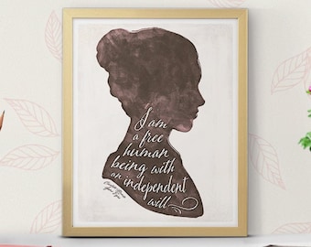 Charlotte Brontë Jane Eyre, Free, Literary Quote Small Poster, Love Quote Printable, Quote Posters, Bookish Gift, digital download