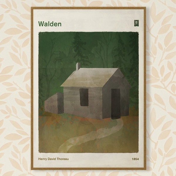 Thoreau "Walden" - Grande poster minimalista con copertina di libro letterario, regalo letterario, letteratura classica, arredamento moderno per la casa, download digitale