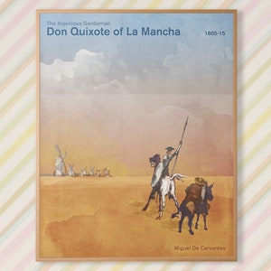Cervantes Don Quixote - Medium Literary Book Cover Poster, Literary Gift, Classic Literature, Bookish Room Classroom Decor, Digital Download