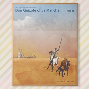 Cervantes Don Quijote - Medium literarisches Buch Cover Poster, literarisches Geschenk, klassische Literatur, Bücherwurm Zimmer Klassenzimmer Dekor, digitaler Download