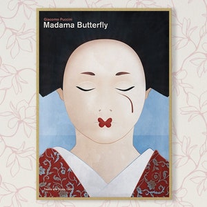 Madama Butterfly, Opera Art Poster Large, Opera Gift, Minimalist Poster, Book Cover Art, Asian Wall Art, Modern Home Decor, Digital Download