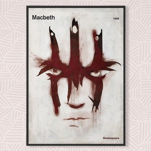 Macbeth, Shakespeare Theatre Book Cover Poster Large, Literary Illustration Print, Classroom Decor, Bookish Home Decor, Digital Download