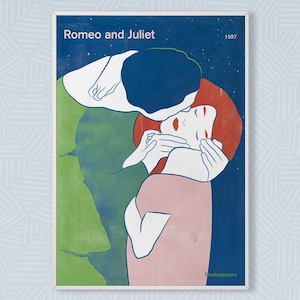Romeo and Juliet Shakespeare Large Literary Book Cover Print, Literary Gift, Minimalist Theatre Poster, Bookish Home Decor, Digital Download