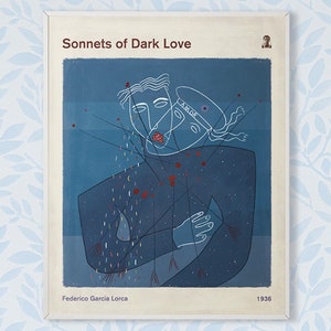 Sonnets of Dark Love, F. G. Lorca - Poetry Book Cover Poster Medium, Literature Art, Literary Gift, Bookworm, Bibliophile, Instant Download