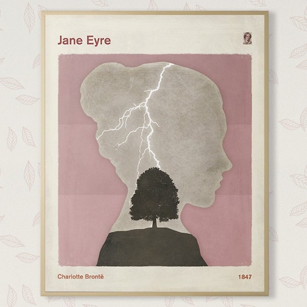 Charlotte Brontë Jane Eyre, littérature anglaise Poster Medium, Art de couverture de livre, cadeau littéraire, Bookish Home Decor, téléchargement immédiat