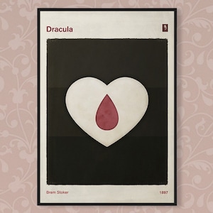 Classic Monsters Bram Stoker Dracula, Literary Minimalist Book Cover Art Poster Large, Bookish Decor Gift, Gothic Horror, Digital Download