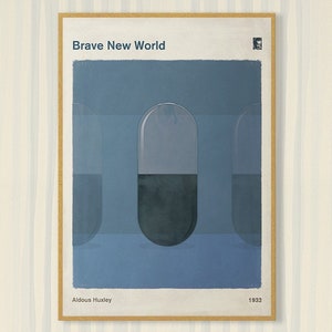 Aldous Huxley &quot;Brave New World&quot; - Affiche de couverture de grand livre, Cadeau littéraire, Affiche minimaliste, Dystopian Sci Fi Art, Téléchargement instantané