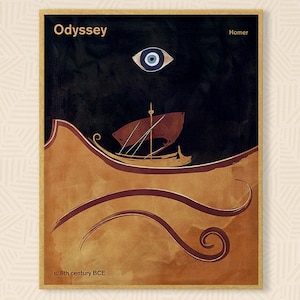 Odyssey, Homer Book Cover Poster, Literacki wydruk artystyczny, Grecka poezja Klasyczna literatura, Kącik czytelniczy, Wystrój klasy, Prezent dla miłośnika książek