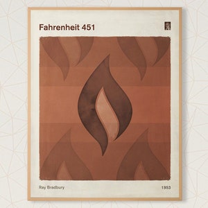 Ray Bradbury Fahrenheit 451, Literary Book Cover Poster Medium, Minimalist Dystopian Sci Fi Wall Art, Bookish Room Decor, Instant Download