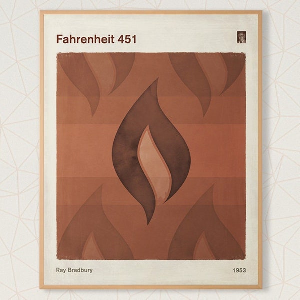 Ray Bradbury Fahrenheit 451, Literary Book Cover Poster Medium, Minimalist Dystopian Sci Fi Wall Art, Bookish Room Decor, Instant Download