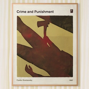 Dostoevsky Crime and Punishment, Literary Book Cover Poster Medium, Book Lover gift, World Literature, Bookish Room Decor, Digital Download