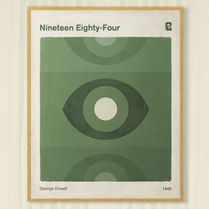 George Orwell&#39;s Nineteen Eighty-Four, Dystopian Sci Fi Book Cover Poster Medium, Minimalist Literary Art, Bookish Gift, Instant Download