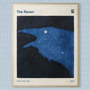 Poe &quot;The Raven&quot;, Minimalist Literary Art Book Cover Print Medium, Bookish Gift, Classic Literature Poster, Classroom Decor, Digital Download