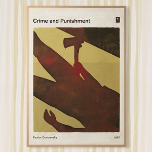 Dostoevsky Crime and Punishment, Literary Book Cover Poster Large, Book Lover gift, World Literature, Bookish Room Decor, Digital Download
