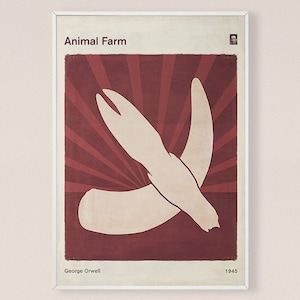 George Orwell Animal Farm, Dystopian Political Book Cover Poster Large, Minimalist Literary Wall Art, Bookish Room Decor, Instant Download