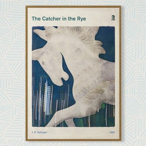 Salinger&#39;s The Catcher in the Rye - Large literary book cover print, minimalist poster, bookish gift, modern home decor, Instant Download