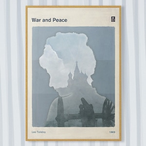 War and Peace, Leo Tolstoy Literary Book Cover Poster Large, Bookish Gifts, Classic Literature, Book Lovers Home Decor, Instant Download