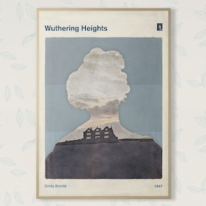 Wuthering Heights, Emily Brontë literaire afdrukbare poster groot, leesgrage gift, illustratie kunst aan de muur, boek minnaar decor, Instant Download afbeelding 1