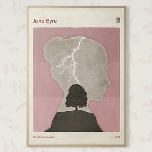 Charlotte Brontë Jane Eyre, affiche de littérature anglaise grand, art de couverture de livre, cadeau littéraire, décor à la maison livresque, téléchargement immédiat