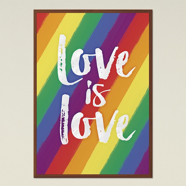 Love is Love, Gay Pride Large Printable Queer Art, Rainbow Flag, LGBT Pride Print, Equality Quote, Modern Home Decor, Instant Download