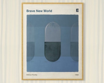 Aldous Huxley "Brave New World" - Medium Book Cover Poster, Literary Gift, Minimalist Poster, Dystopian Sci Fi Art, Instant Download