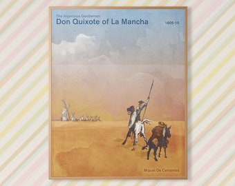 Cervantes Don Quixote - Medium Literary Book Cover Poster, Literary Gift, Classic Literature, Bookish Room Classroom Decor, Digital Download