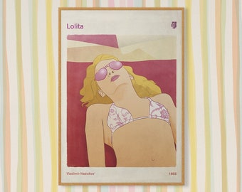 Lolita, V. Nabokov - Book Cover Poster Large, Literary Gift, Literature Art Print, Beach Art, Bookworm, Bibliophile, Instant Download