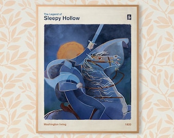 Sleepy Hollow Washington Irving, amerikanische Literatur Medium Print, Gothic Horror literarisches Geschenk, Bücherwurm Dekor, Halloween, Instant Download