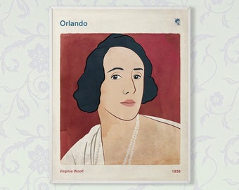 Virginia Woolf Orlando, meio de impressão de capa de livro literário, pôster de literatura clássica, presente livresco, arte feminista, download instantâneo