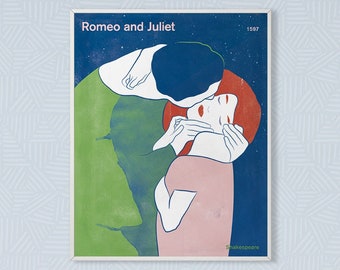 Romeo and Juliet, Shakespeare - Medium literary poster, literary gift, minimalist poster, bookish gift, book cover poster, digital download