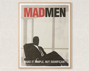 Mad Men TV Show Inspired Poster Medium, Don Draper, Printable Minimalist Poster, Scandinavian Mid Century Decor, Digital Download