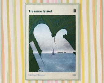 R. L. Stevenson Treasure Island, Literary Book Cover Poster Large, Literary Gift, Bookish Kids Room, Classroom Decor, Digital Download