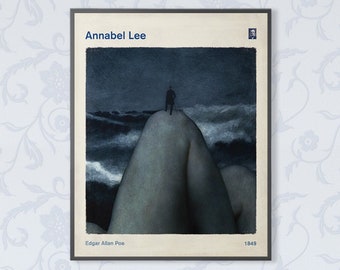 Poe Annabel Lee Literary Book Cover Poster Medium, Gothic Literature Art, Book Lover Gift, Poetry Art Bookish Home Decor, Digital Download