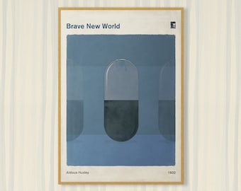 Aldous Huxley "Brave New World" - Large Book Cover Poster, Literary Gift, Minimalist Poster, Dystopian Sci Fi Art, Instant Download