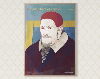 The Merchant of Venice Shakespeare Literary Art Printable Book Cover Theatre Poster Large Bookish Gift Bibliophile Classroom Decor