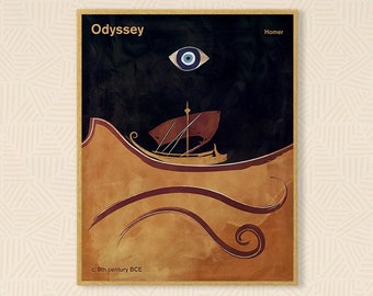 Odyssey, Homer Book Cover Poster, Literary Art Print, Greek Poetry Classic Literature, Reading Nook, Classroom Decor, Book Lover Gift
