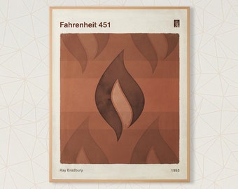 Ray Bradbury Fahrenheit 451, Literary Book Cover Poster Medium, Minimalist Dystopian Sci Fi Wall Art, Bookish Room Decor, Instant Download