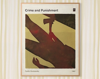 Dostojevski misdaad en straf, literaire boekomslag poster medium, boek minnaar cadeau, wereldliteratuur, leesgrage kamer decor, digitale download