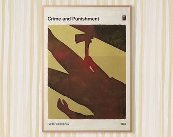 Dostoevsky Crime and Punishment, Literary Book Cover Poster Large, Book Lover gift, World Literature, Bookish Room Decor, Digital Download